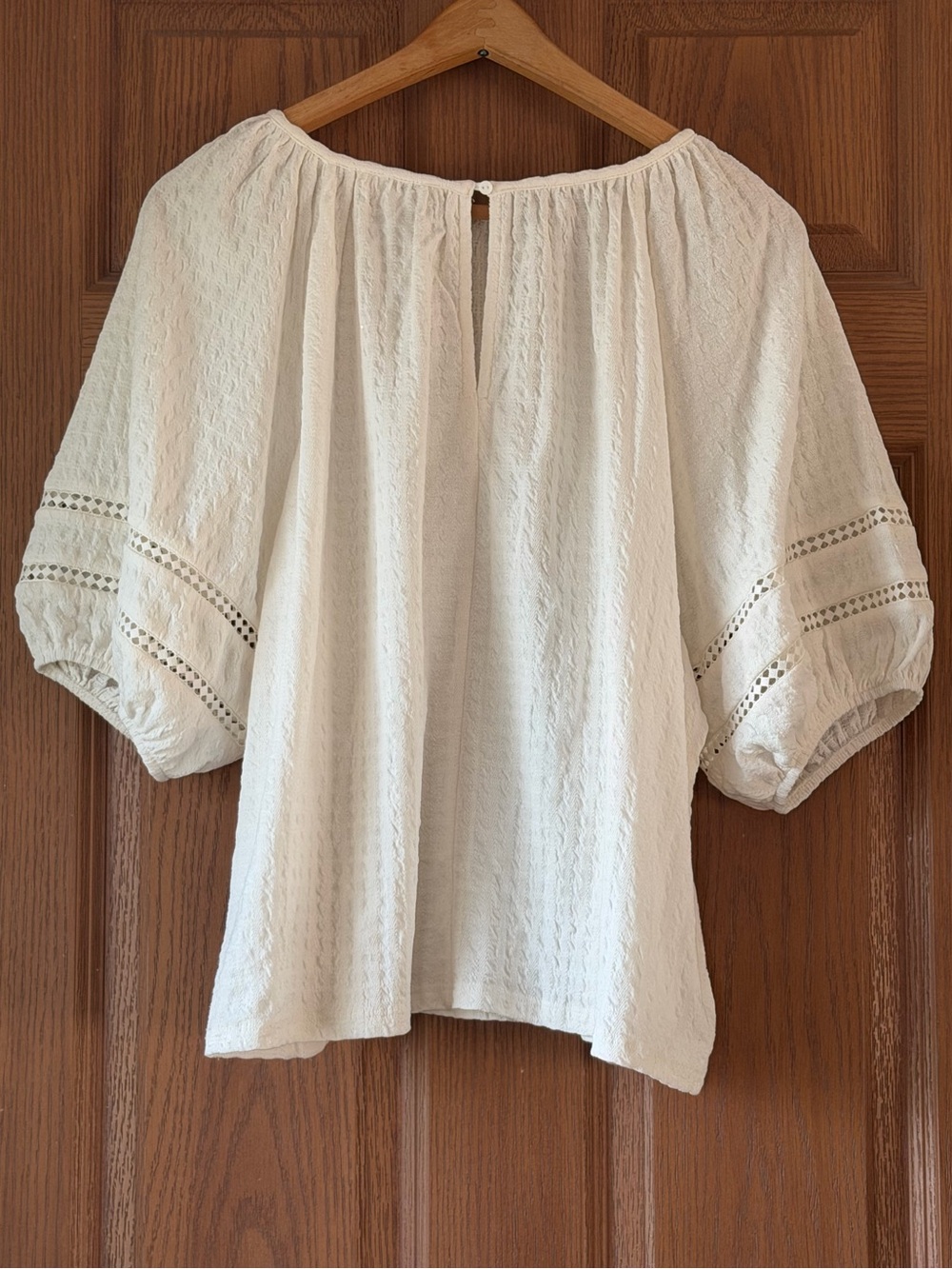 Time and Tru White Boho Peasant Top with Eyelet Sleeves